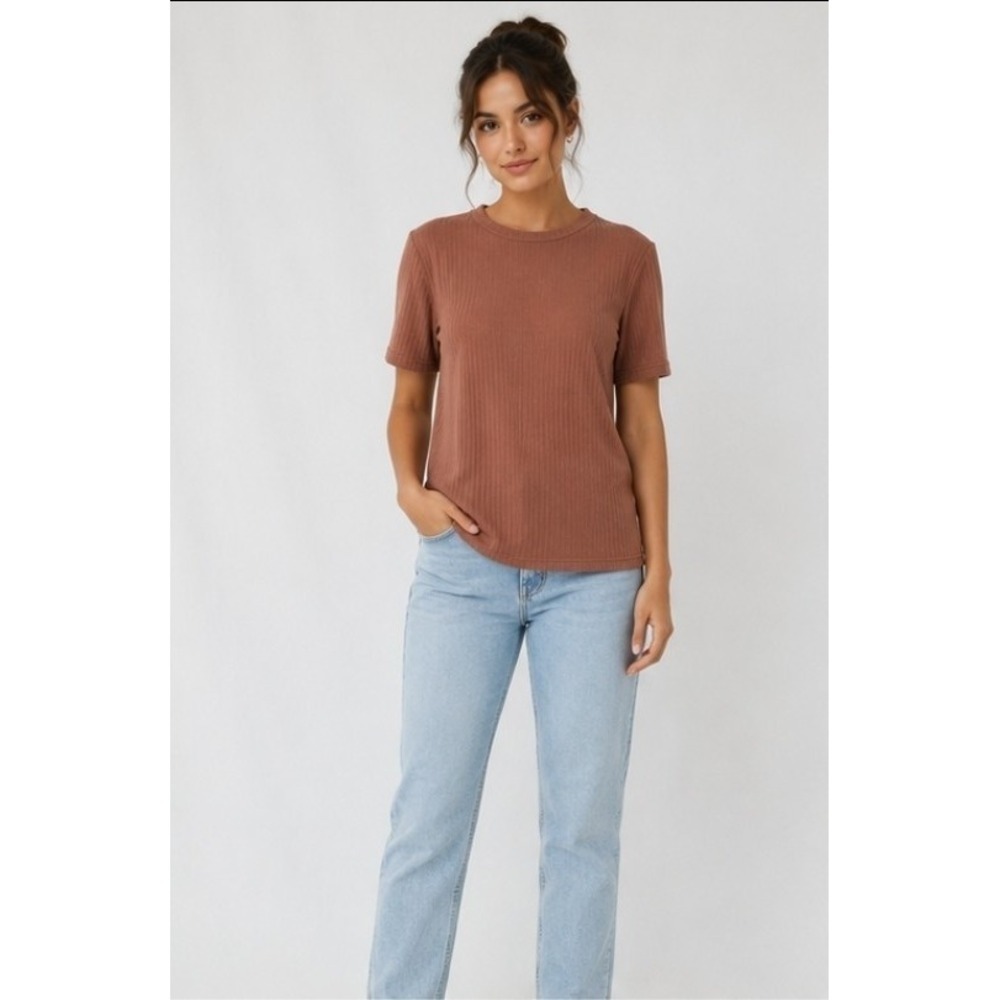 Hello Nite LA Blouse Top Tshirt Burlwood Small $60 Stretch NWT New T30 Soft